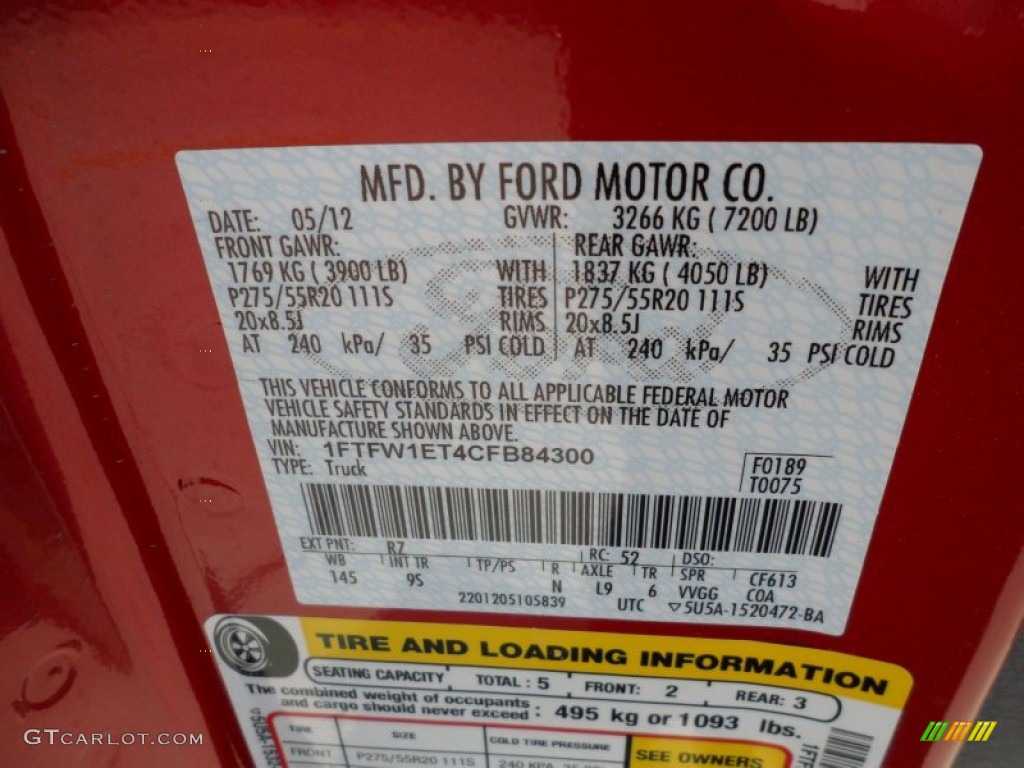 2012 F150 Color Code RZ for Red Candy Metallic Photo #66250907