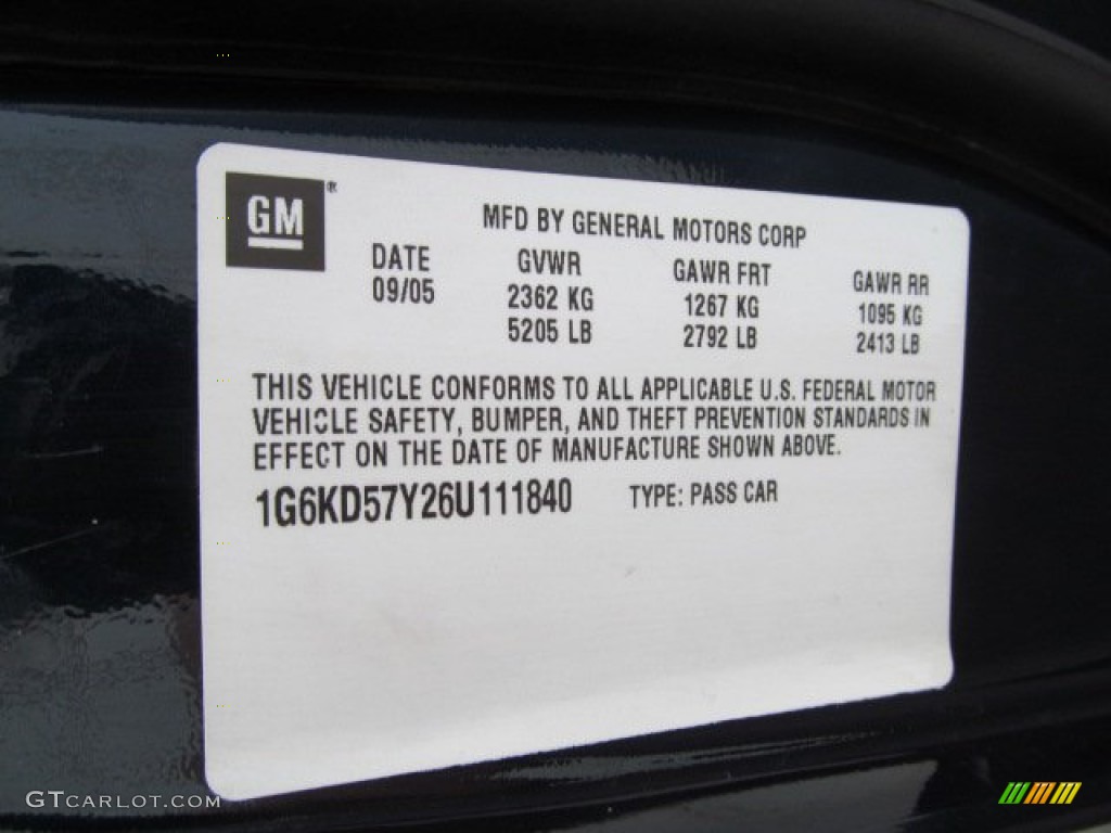 2006 Cadillac DTS Standard DTS Model Info Tag Photo #66251084