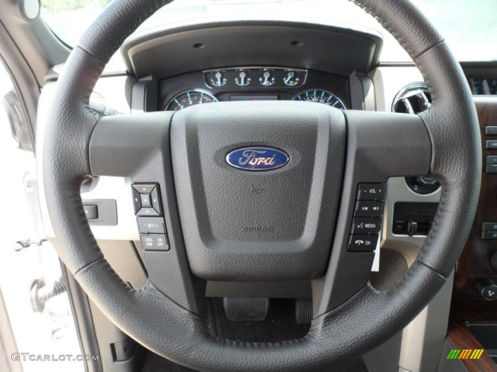 2012 Ford F150 Lariat SuperCrew Black Steering Wheel Photo #66251993