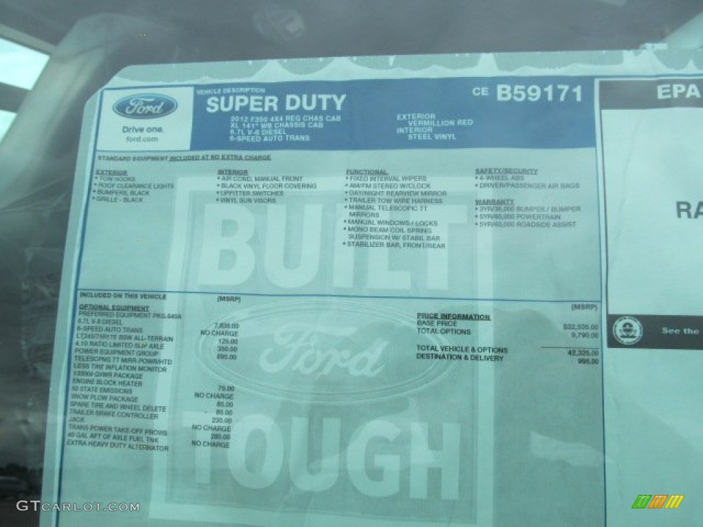 2012 Ford F350 Super Duty XL Regular Cab 4x4 Chassis Window Sticker Photo #66252166