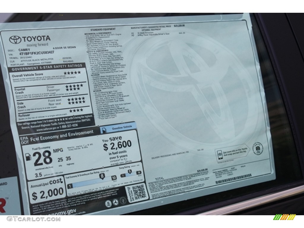 2012 Toyota Camry SE Window Sticker Photo #66255105