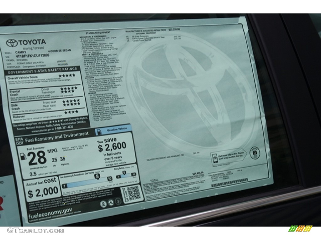 2012 Camry SE - Cosmic Gray Mica / Black photo #9