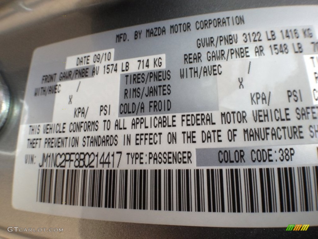 2011 MX-5 Miata Color Code 38P for Liquid Silver Metallic Photo #66259622