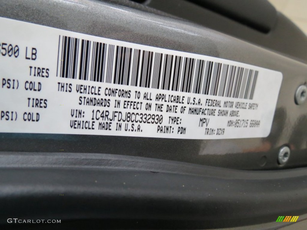 2012 Grand Cherokee Color Code PDM for Mineral Gray Metallic Photo #66269473