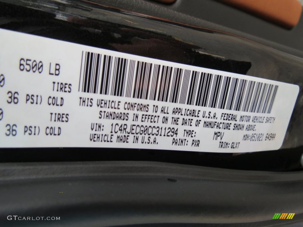 2012 Grand Cherokee Color Code PXR for Brilliant Black Crystal Pearl Photo #66269560