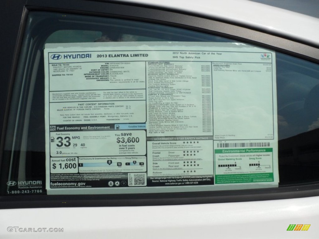 2013 Elantra Limited - Shimmering White / Black photo #37