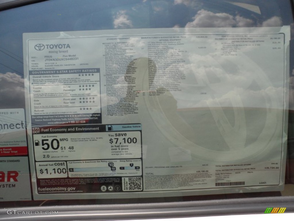 2012 Toyota Prius 3rd Gen Five Hybrid Window Sticker Photos