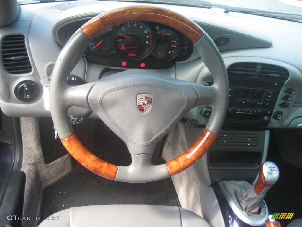 2002 Porsche 911 Turbo Coupe Graphite Grey Steering Wheel Photo #66285855
