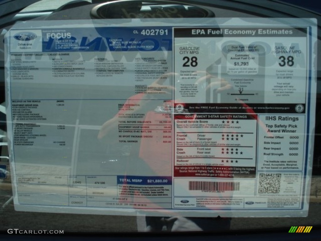 2012 Ford Focus SE Sport Sedan Window Sticker Photo #66287487