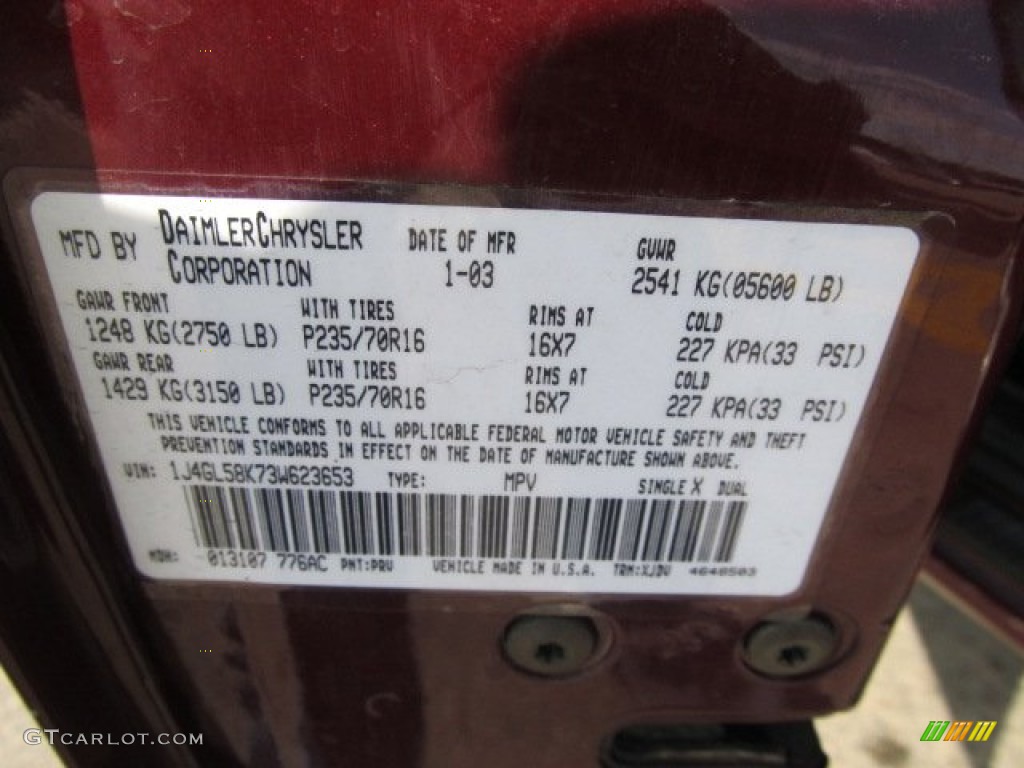 2003 Liberty Color Code PRV for Dark Garnet Red Pearl Photo #66294766