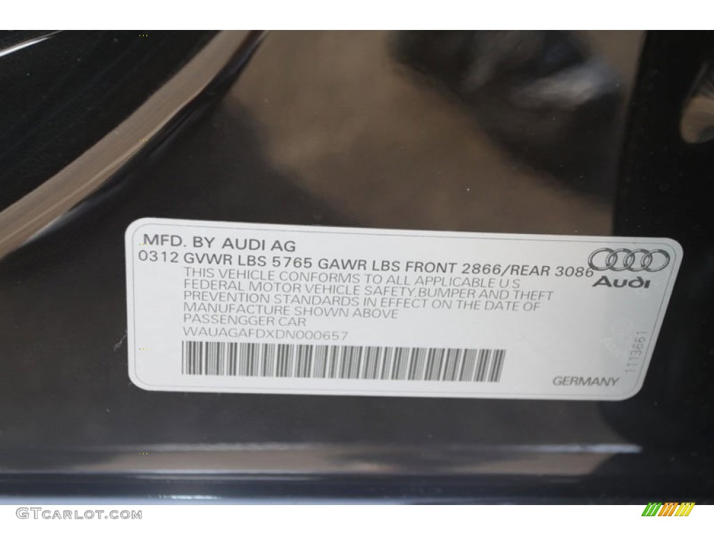 2013 Audi A8 3.0T quattro Info Tag Photo #66300746