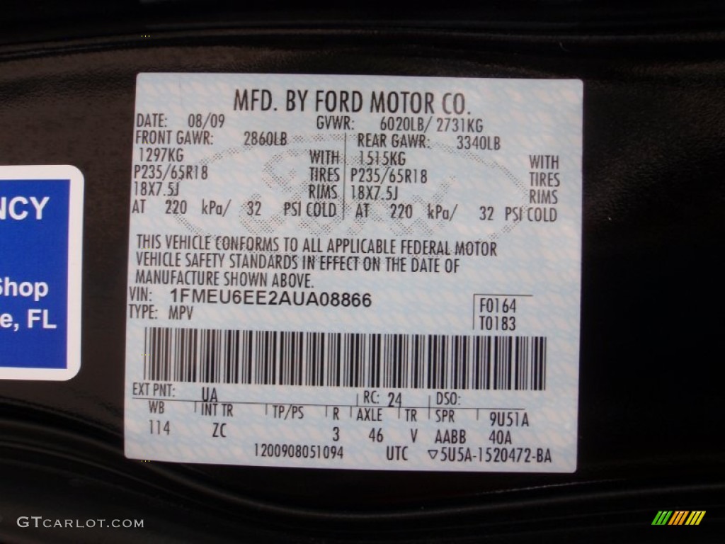 2010 Explorer Color Code UA for Black Photo #66301403
