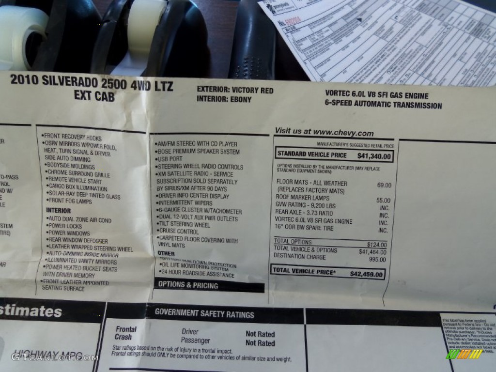2010 Chevrolet Silverado 2500HD LTZ Extended Cab 4x4 Window Sticker Photo #66307559