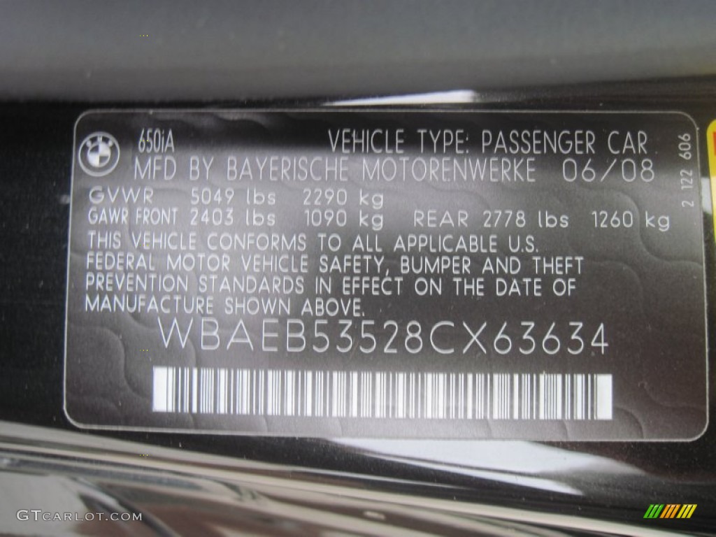 2008 BMW 6 Series 650i Convertible Info Tag Photo #66312800