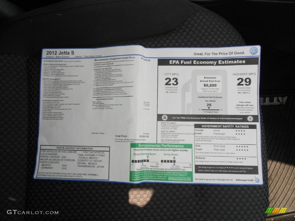 2012 Volkswagen Jetta S Sedan Window Sticker Photo #66313466