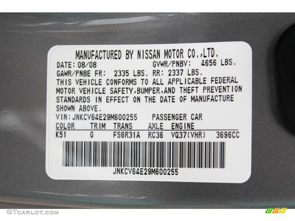 2009 G Color Code K51 for Platinum Graphite Photo #66318127