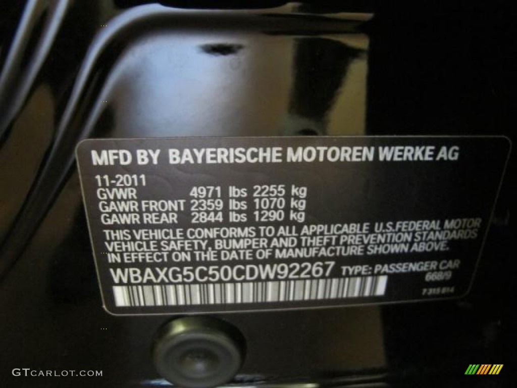 2012 5 Series Color Code 668 for Jet Black Photo #66320817