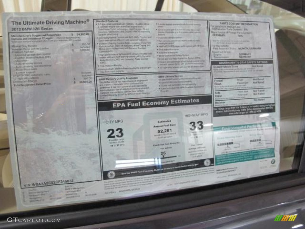 2012 3 Series 328i Sedan - Mineral Grey Metallic / Venetian Beige photo #11