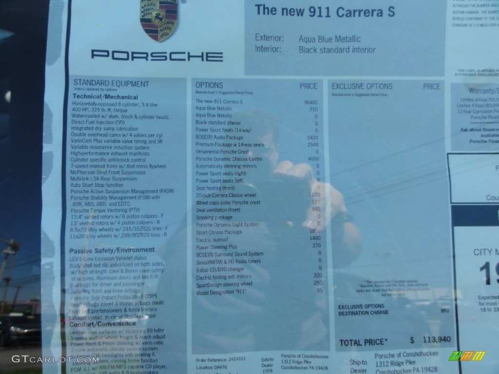 2012 Porsche New 911 Carrera S Coupe Window Sticker Photo #66323876