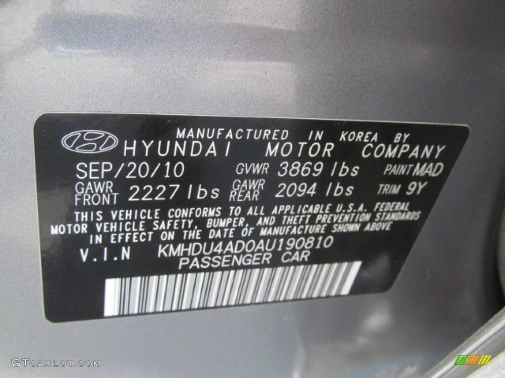 2010 Elantra Color Code MAD for Carbon Gray Mist Photo #66329475