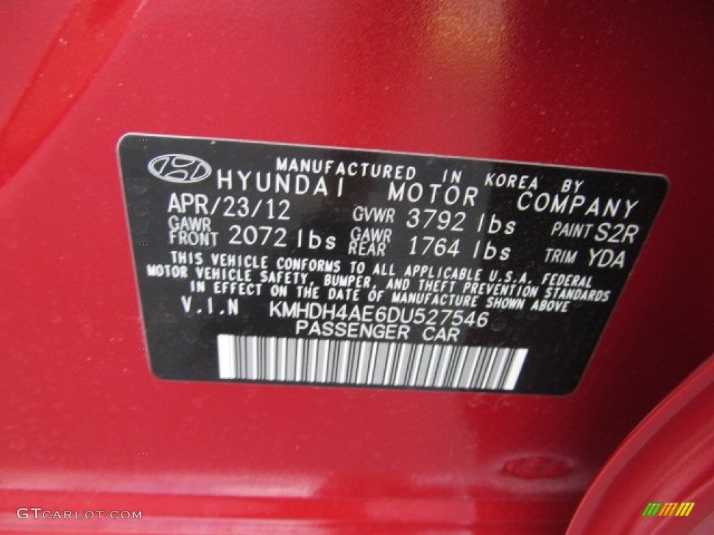2013 Elantra Color Code S2R for Red Allure Photo #66329625