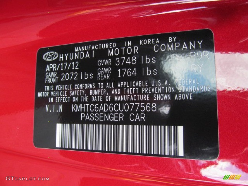 2012 Veloster Color Code P9R for Boston Red Photo #66329811