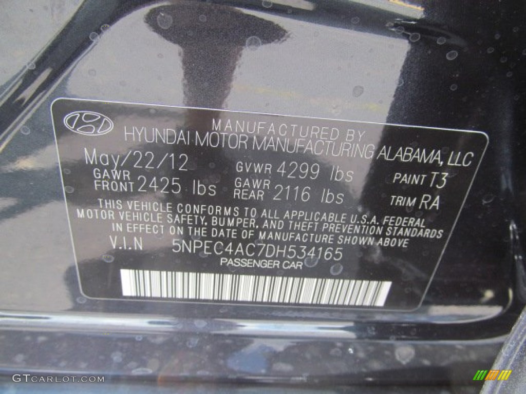 2013 Sonata Color Code T3 for Pacific Blue Pearl Photo #66330509