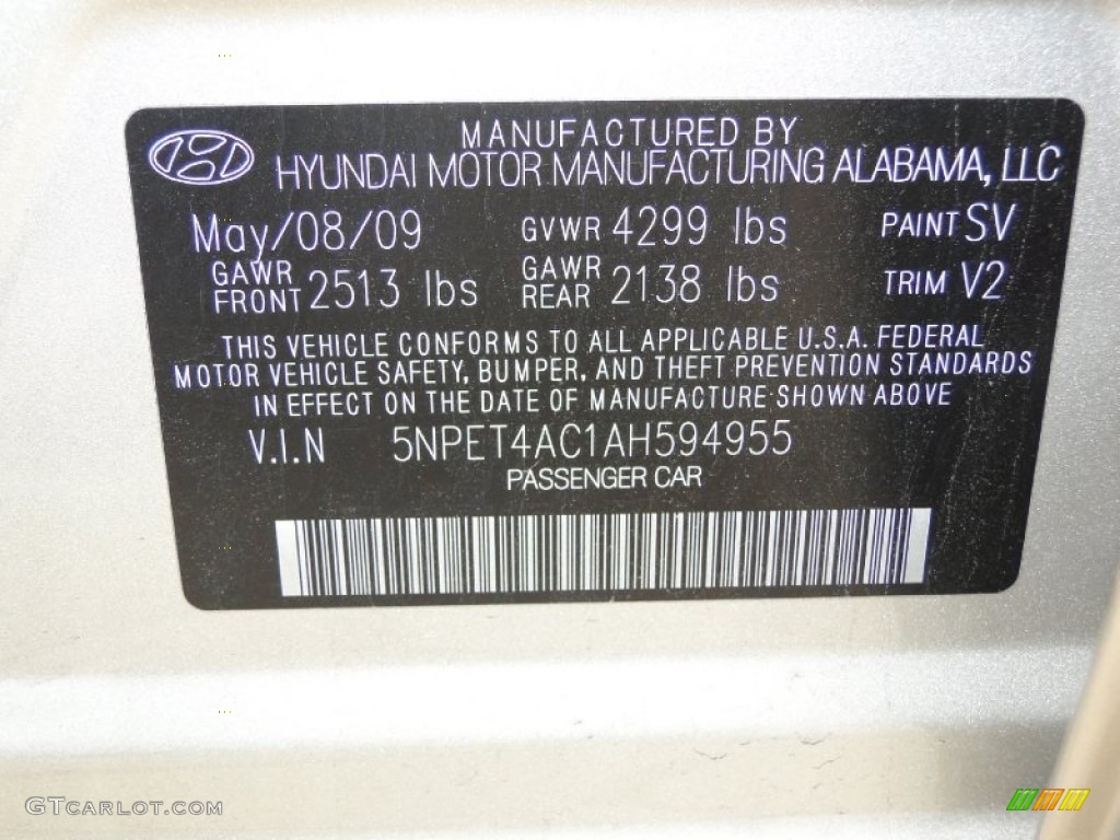 2010 Sonata Color Code SV for Camel Pearl Photo #66335127