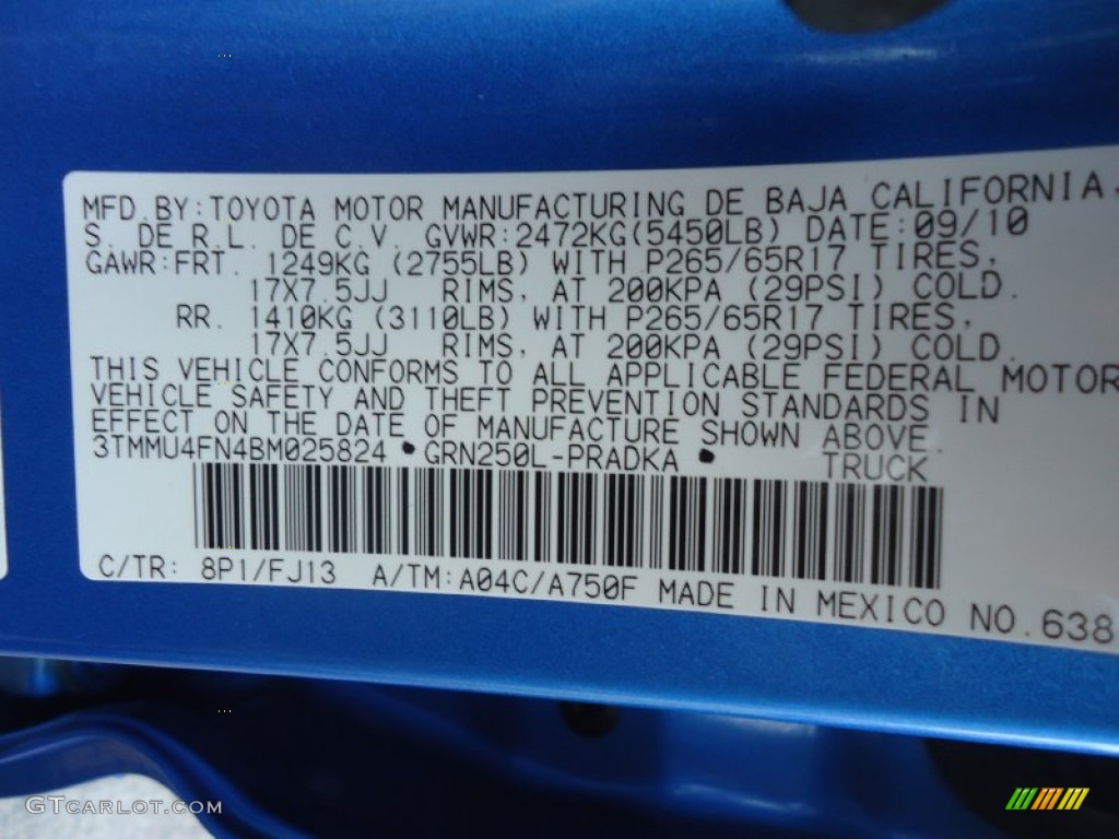 2011 Tacoma Color Code 8P1 for Speedway Blue Photo #66339620