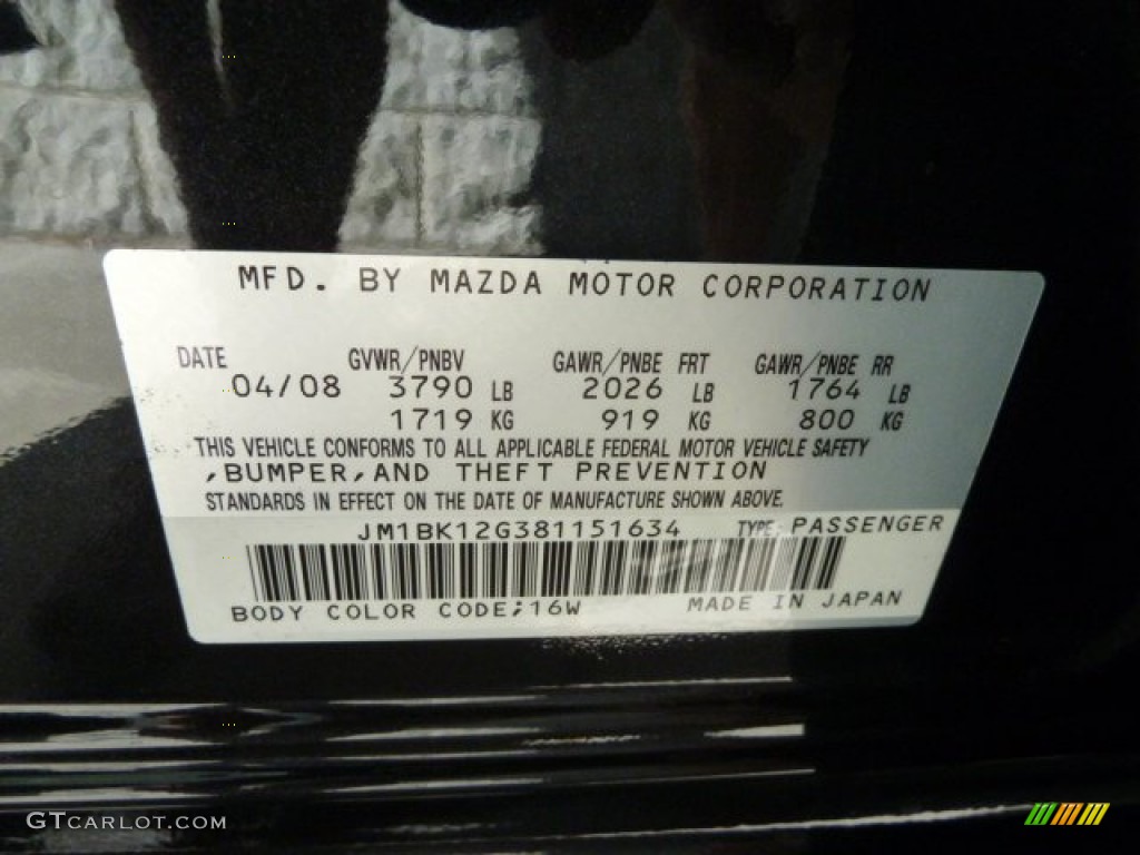 16W 2008 Mazda MAZDA3 i Sport Sedan Parts