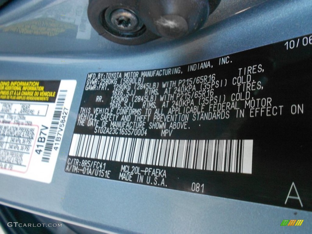 2006 Sienna Color Code 8R5 for Blue Mirage Metallic Photo #66345830