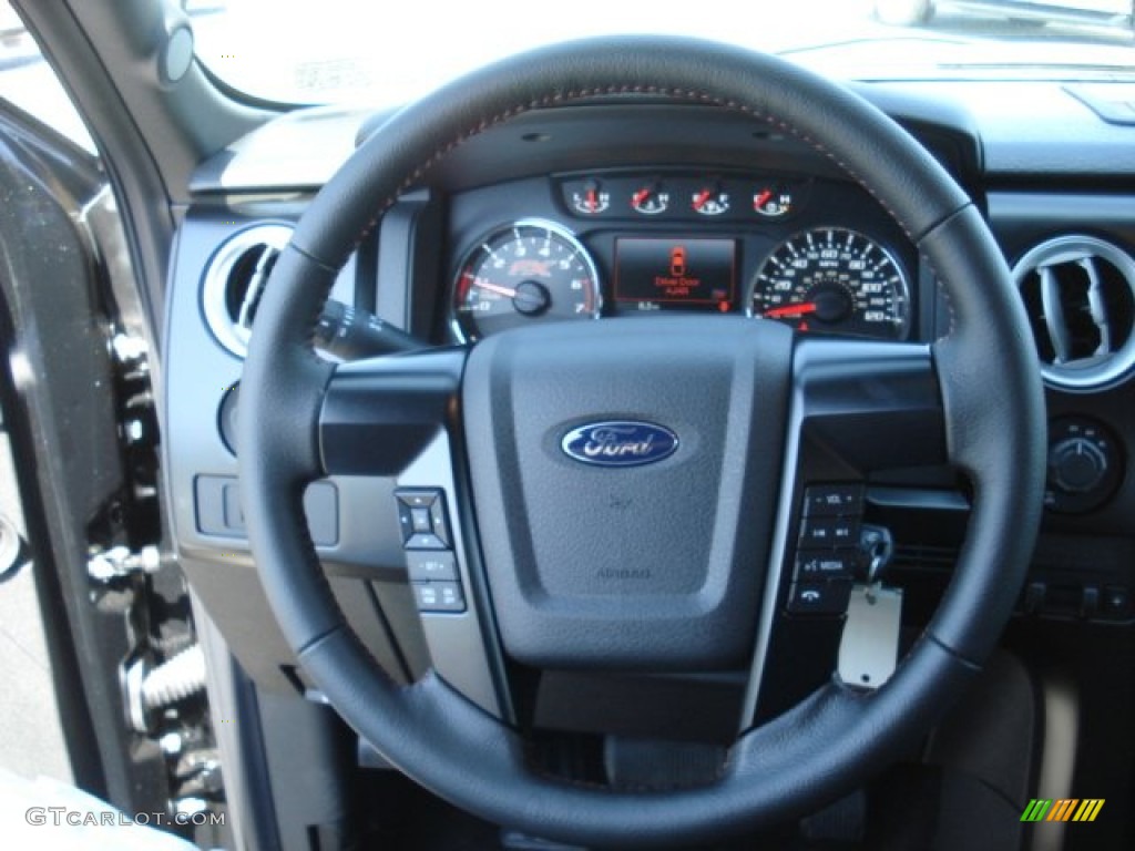 2012 Ford F150 FX4 SuperCab 4x4 FX Sport Appearance Black/Red Steering Wheel Photo #66348830