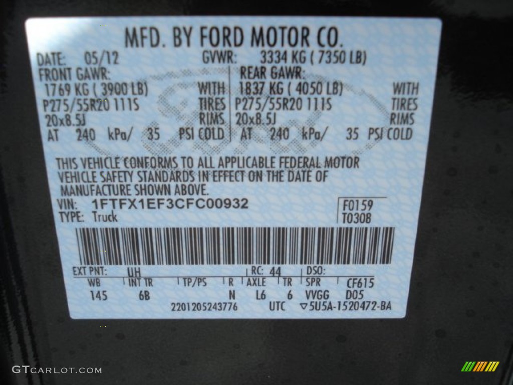 2012 F150 Color Code UH for Tuxedo Black Metallic Photo #66348848