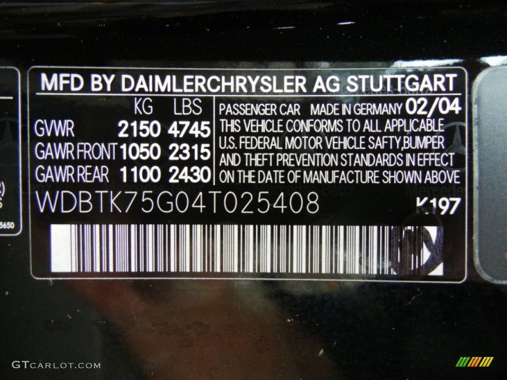 2004 CLK Color Code 197 for Obsidian Black Metallic Photo #66351358