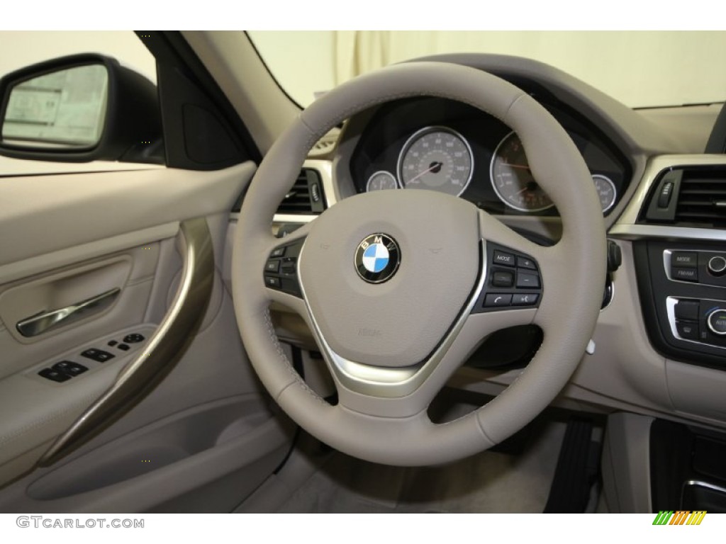 2012 BMW 3 Series 328i Sedan Oyster/Dark Oyster Steering Wheel Photo #66354047