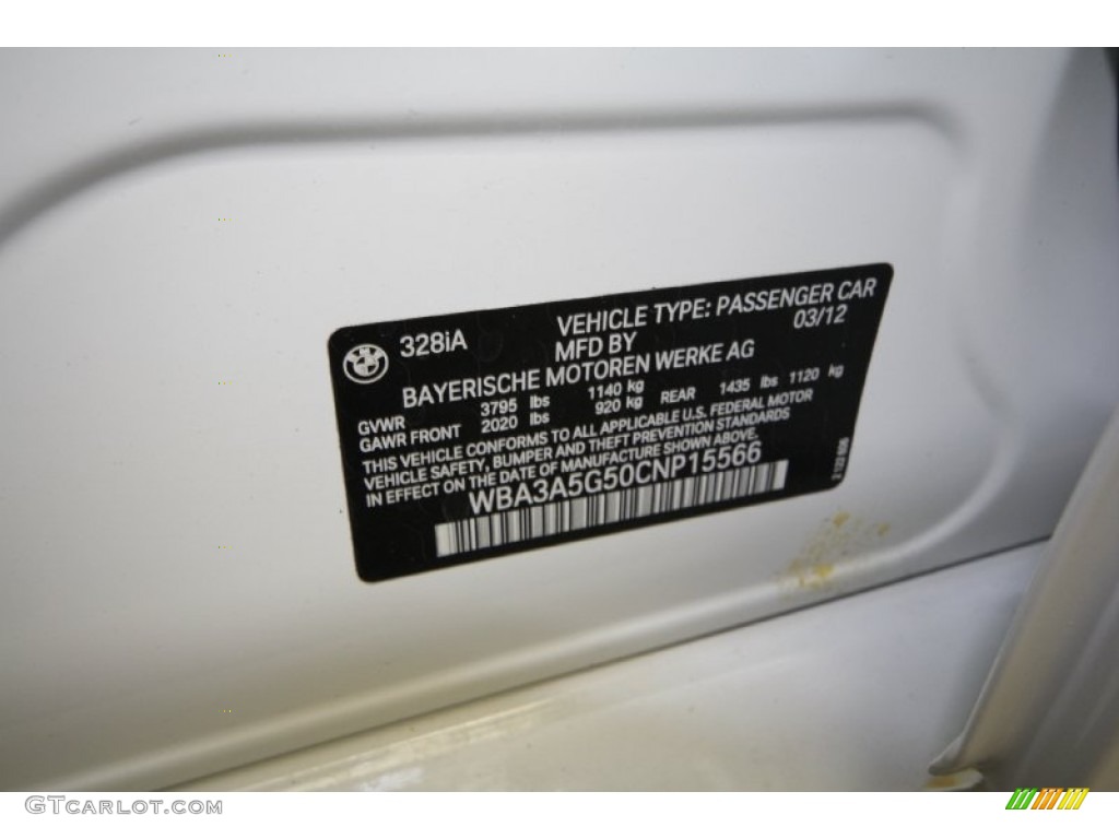 2012 BMW 3 Series 328i Sedan Info Tag Photo #66354074