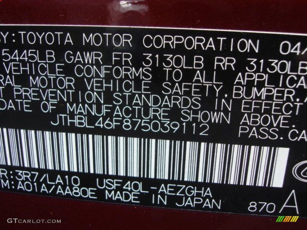 2007 LS Color Code 3R7 for Noble Spinel Mica Photo #66358352
