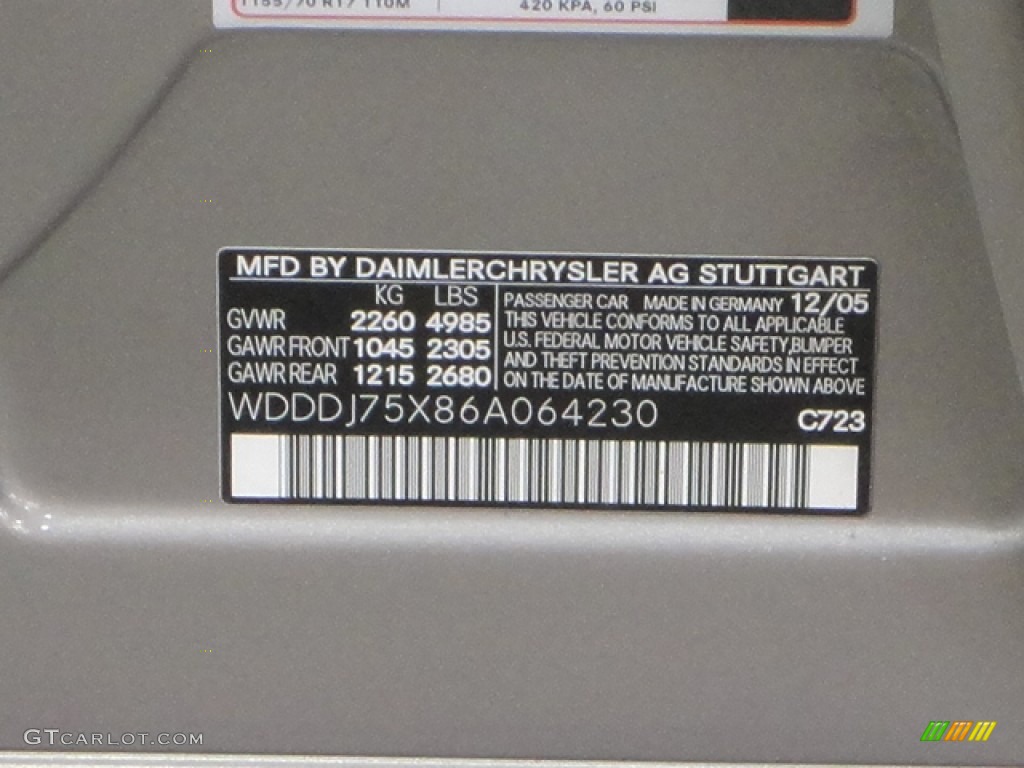 2006 CLS Color Code 723 for Pewter Metallic Photo #66365510