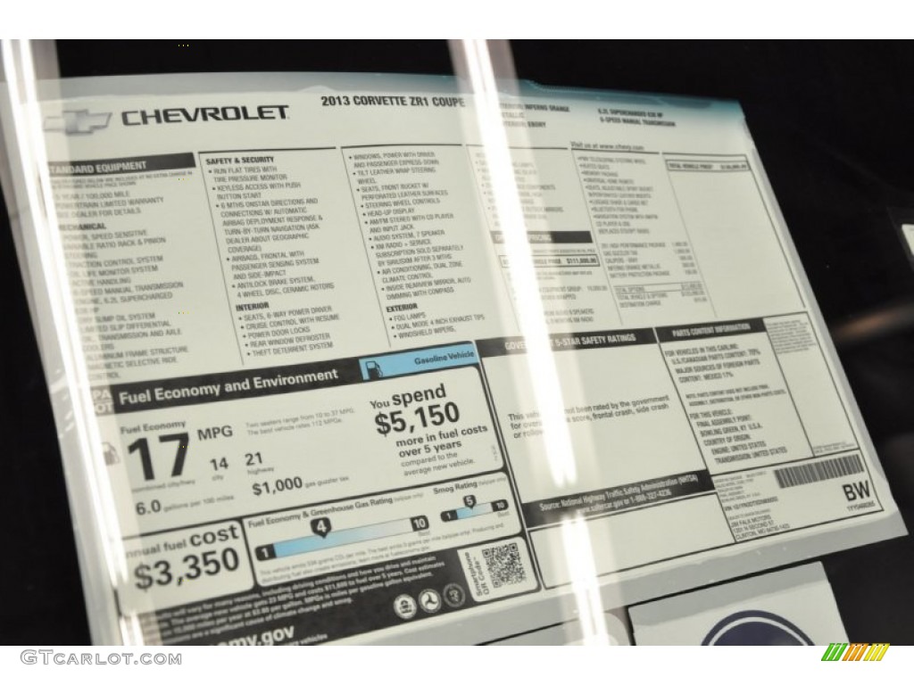 2013 Chevrolet Corvette ZR1 Window Sticker Photos