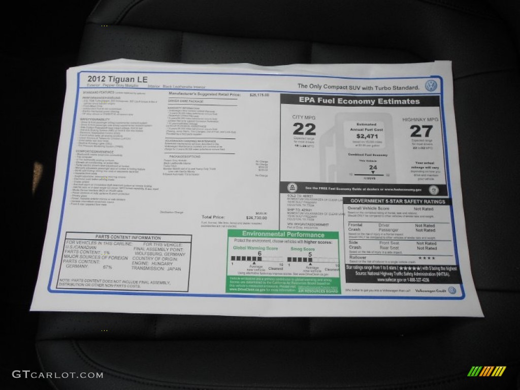 2012 Volkswagen Tiguan LE Window Sticker Photos