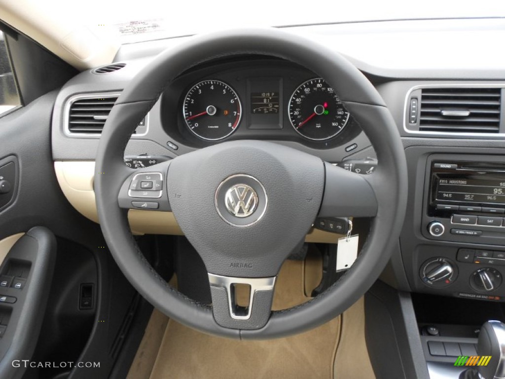 2012 Volkswagen Jetta SE Sedan Cornsilk Beige Steering Wheel Photo #66368531