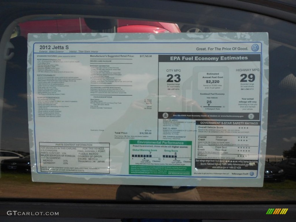 2012 Volkswagen Jetta S Sedan Window Sticker Photo #66368984