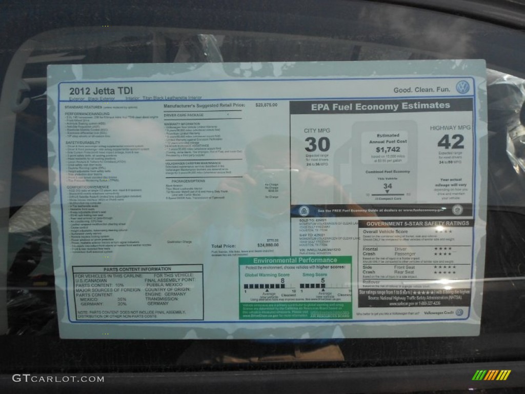 2012 Volkswagen Jetta TDI Sedan Window Sticker Photo #66371568