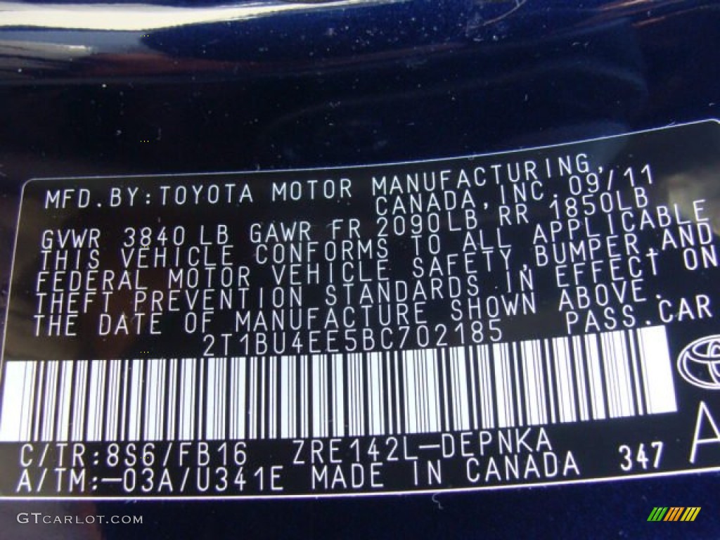 2011 Corolla LE - Nautical Blue Metallic / Ash photo #15