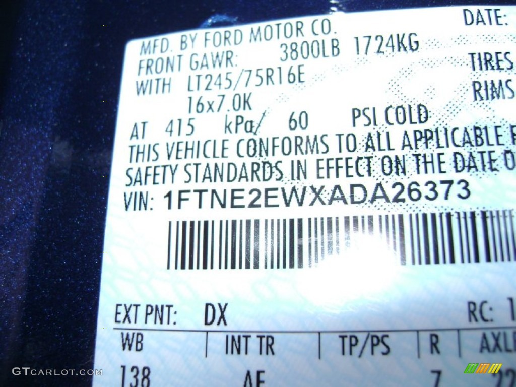 2010 Ford E Series Van E250 Cargo Color Code Photos