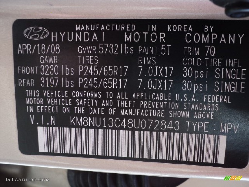 2008 Hyundai Veracruz GLS Color Code Photos