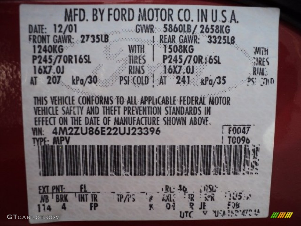 2002 Mountaineer Color Code FL for Toreador Red Metallic Photo #66391478