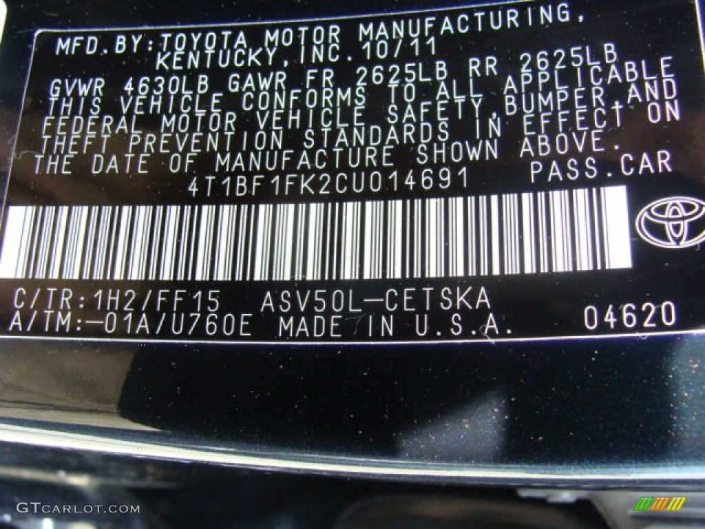 2012 Camry Color Code 1H2 for Cosmic Gray Mica Photo #66393386