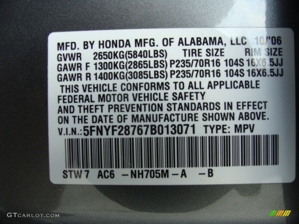 2007 Pilot EX-L - Nimbus Gray Metallic / Gray photo #15