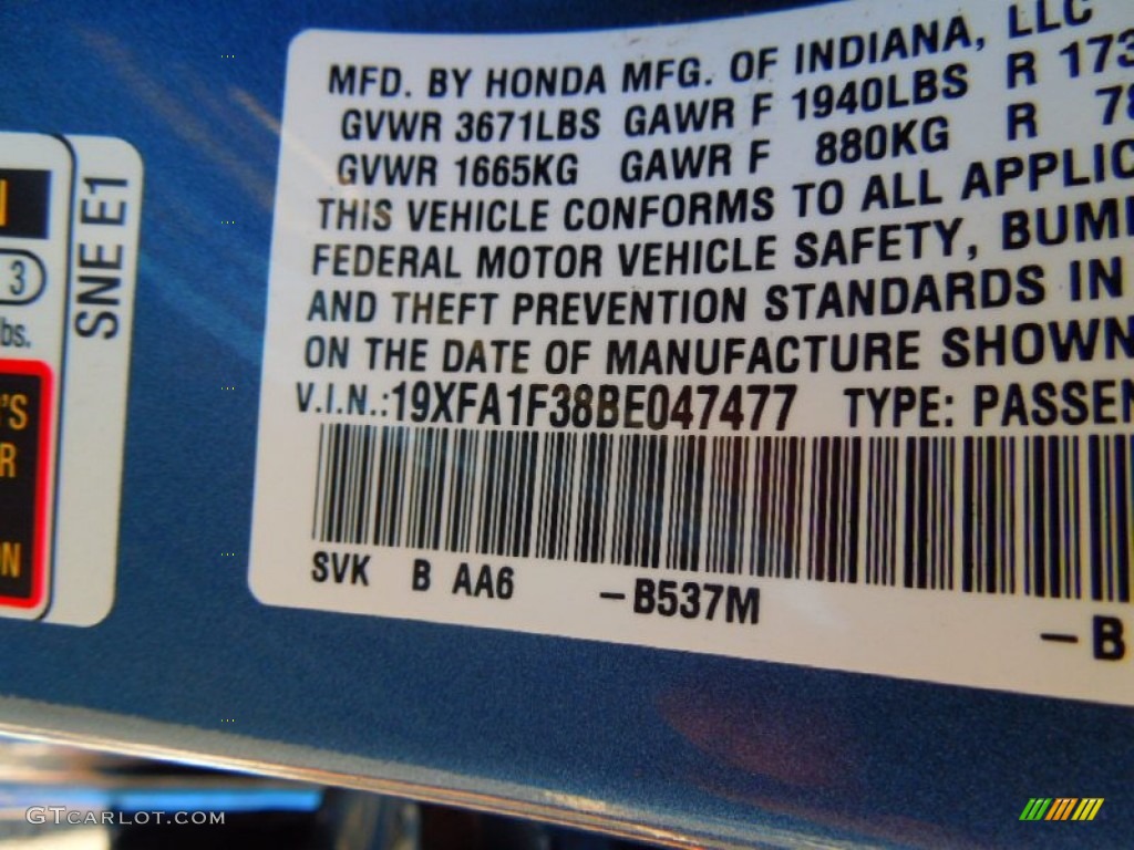 2011 Civic Color Code B537M for Atomic Blue Metallic Photo #66407784